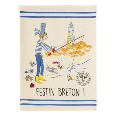 Torchon Festin breton Ecru 50 x 70